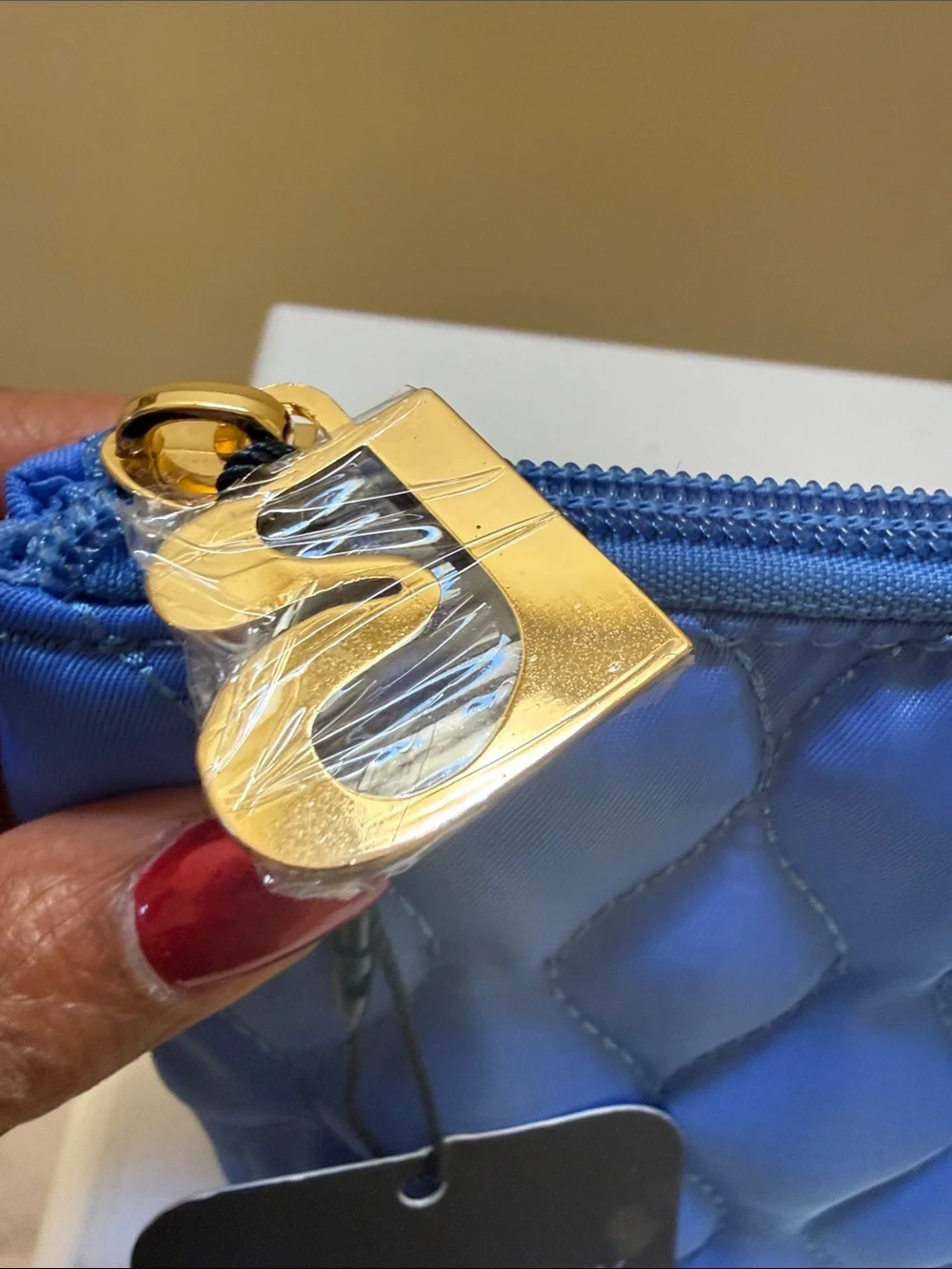NWT Blue Mercury Quilted Cosmetic Pouch with Gold Zipper